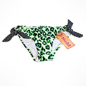 MUDD GREEN & BLACK ANIMAL PRINT BIKINI BOTTOMS POLKA DOT TIE SIDES